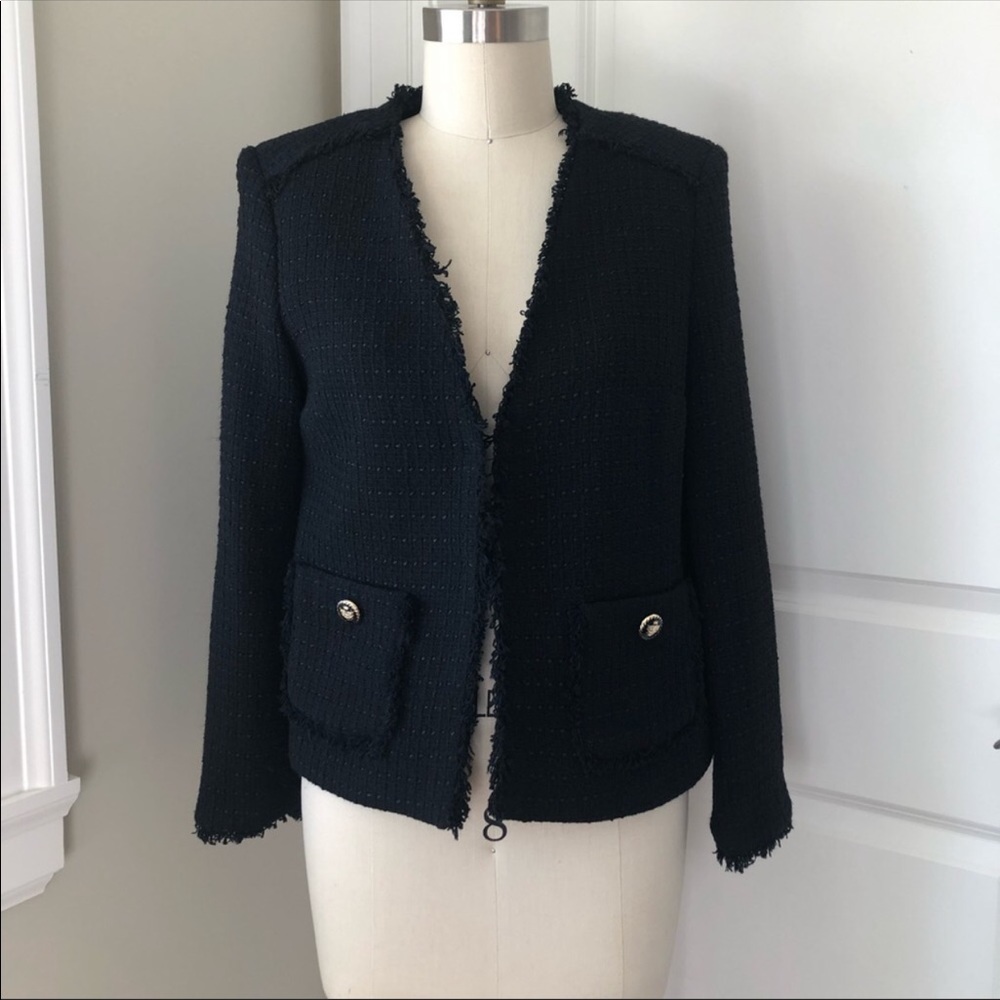 Zara Black Tweed Jacket V neck Blazer 2444 159 800